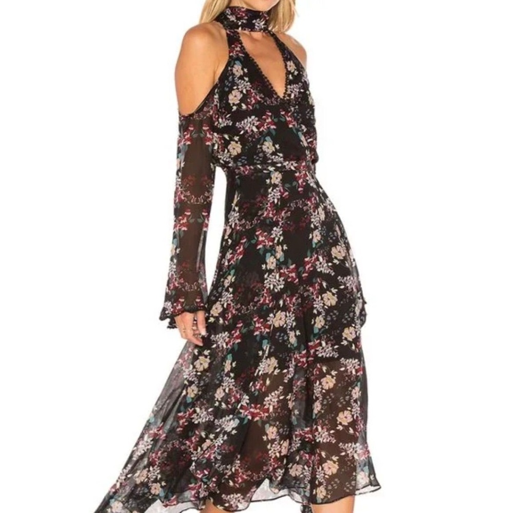 NICHOLAS Floral Chain Neck Wrap Dress